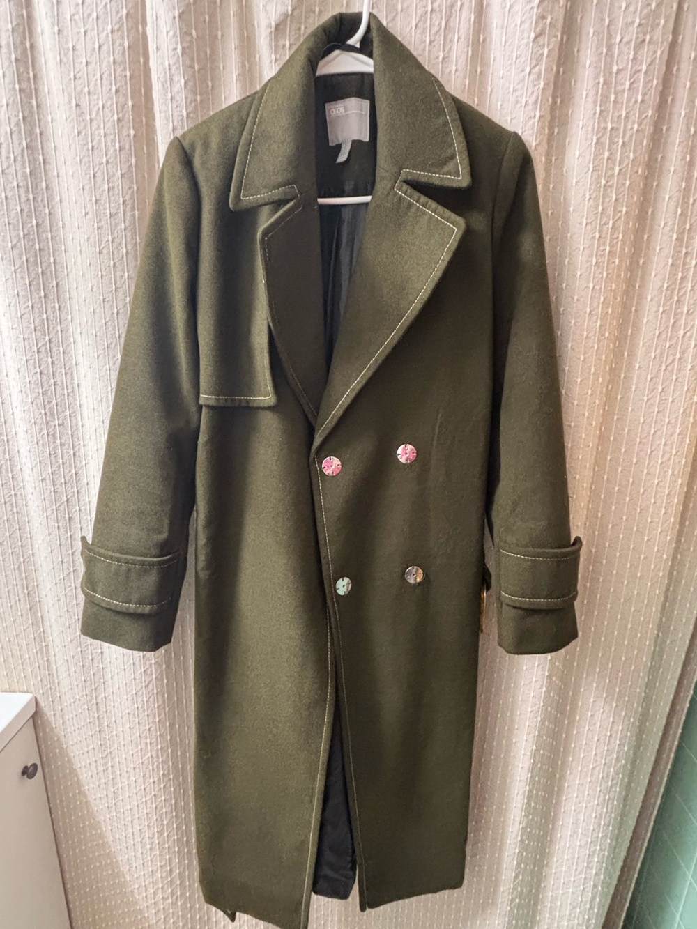 Asos Double-Breasted Olive Pea Coat View 2